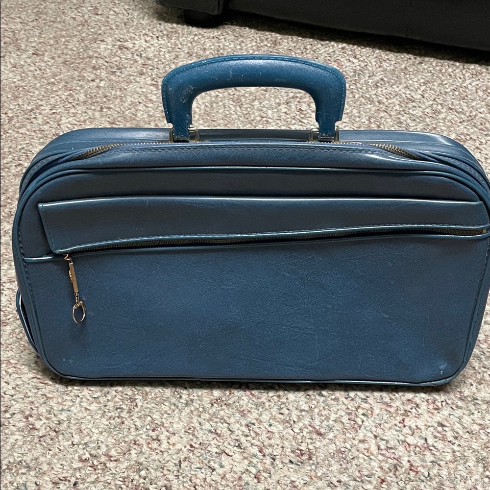 Vintage blue hard case Travel Briefcase Bag with plastic lining
